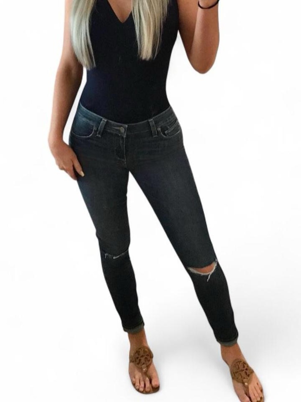 Paige Verdugo Distressed Ultra Skinny Mid Rise Ankle Denim Jeans
